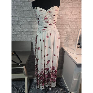 Women's Dessy Collection White Burgundy Floral Maxi Dress Size 12